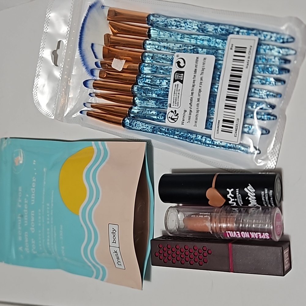 Lipstick, Brushes Bundle Lot of Makeup Burts Bees & NYX